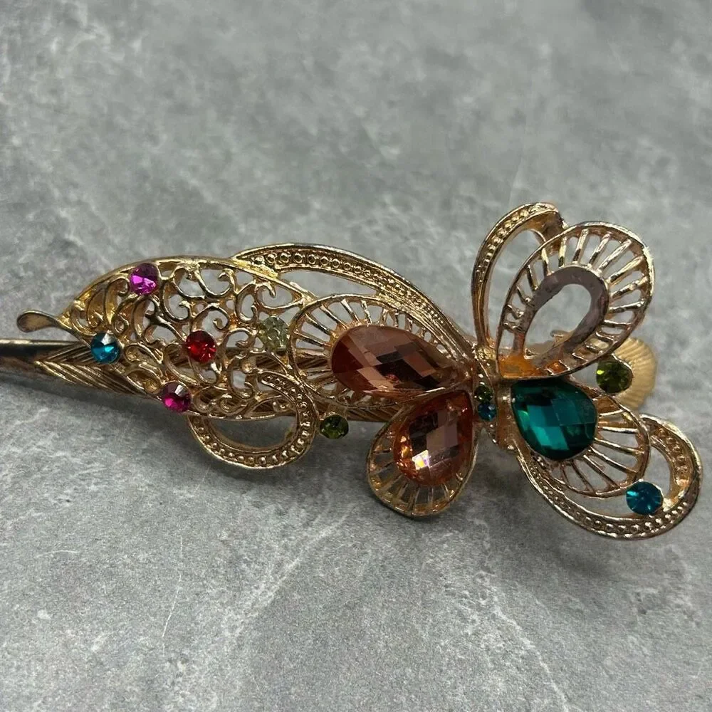 Fashion Jewelry Rhinestones Gold Butterfly Hair Clip Accessories